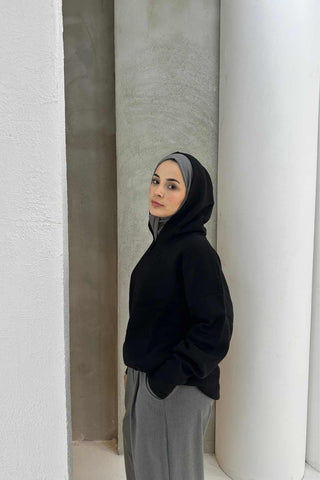 Buttoned Hoodie Sweater – Black