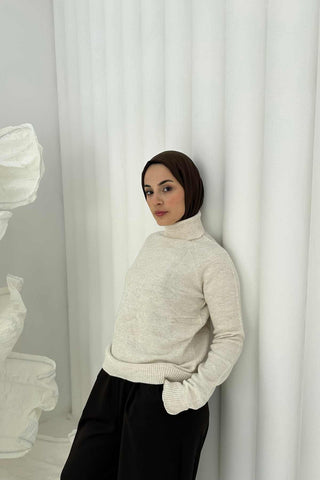 Turtleneck Knit Sweater – Cream
