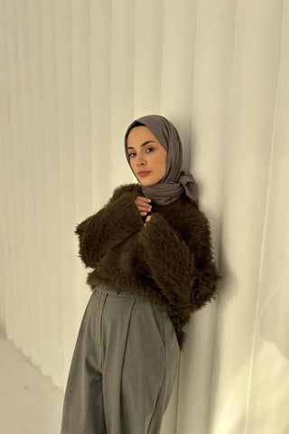 Fuzzy Plain Textured Sweater – Khaki