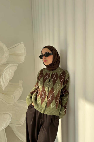 Argyle Knit Cardigan – Khaki