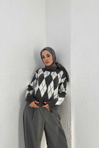 Argyle Knit Cardigan – Gray