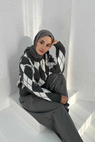 Argyle Knit Cardigan – Gray