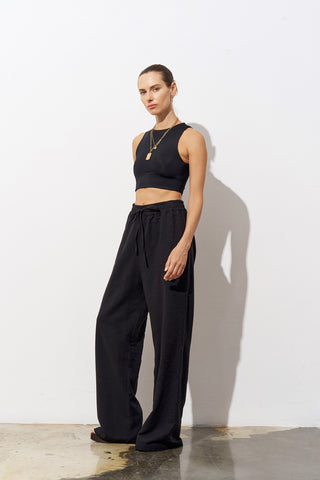 Nancy Relaxed Linen Blend Black Wide-Leg Pants