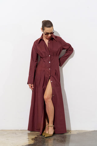 Elle Poplin Dress – Bordeaux