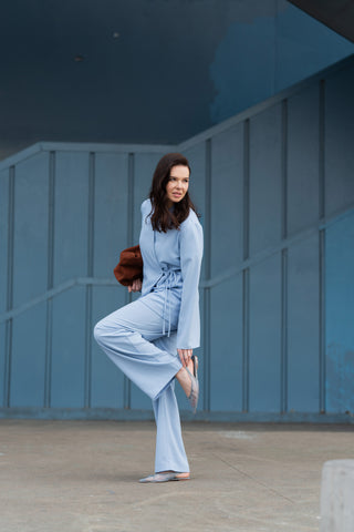Valetta Sky Blue High-Waisted Palazzo Pants