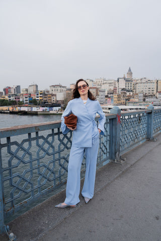 Valetta Sky Blue High-Waisted Palazzo Pants