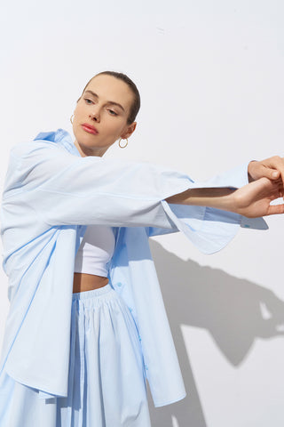 Puffy Oversized Poplin Shirt – Blue