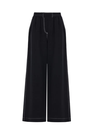 Noaor Contrast Stitch Wide-Leg Trousers - Black