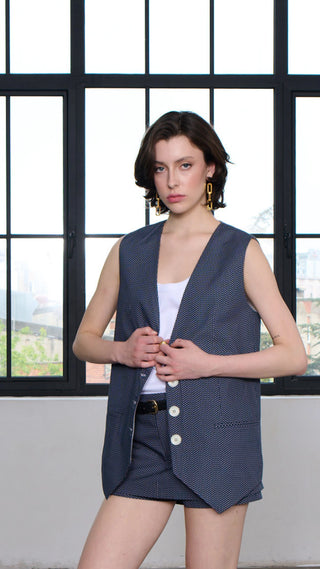 Chloe Classic Buttoned Vest – Navy