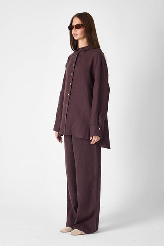 Pure Linen Relaxed Wide-Leg Trousers – Brown