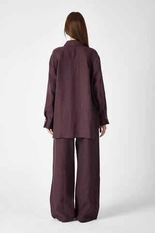 Pure Linen Relaxed Wide-Leg Trousers – Brown