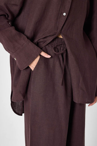 Pure Linen Relaxed Wide-Leg Trousers – Brown