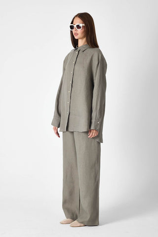 Pure Linen Relaxed Wide-Leg Trousers – Khaki