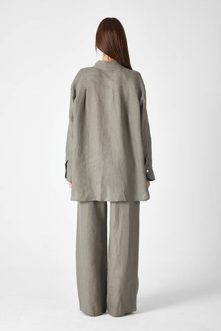 Pure Linen Relaxed Wide-Leg Trousers – Khaki