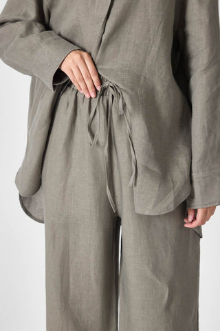 Pure Linen Relaxed Wide-Leg Trousers – Khaki