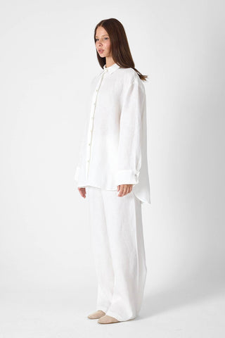 Pure Linen Relaxed Wide-Leg Trousers – White