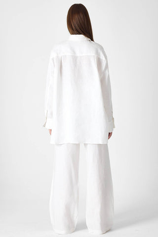 Pure Linen Relaxed Wide-Leg Trousers – White