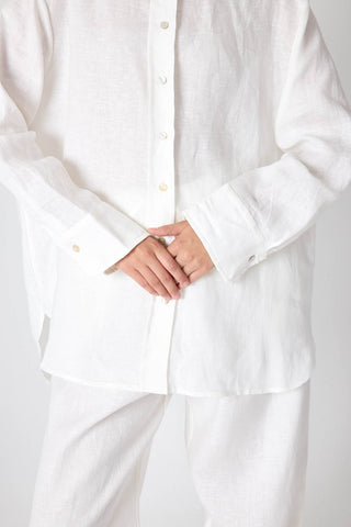 Pure Linen Relaxed Wide-Leg Trousers – White