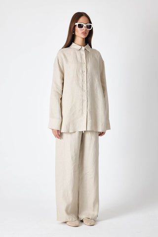 Pure Linen Relaxed Wide-Leg Trousers – Beige