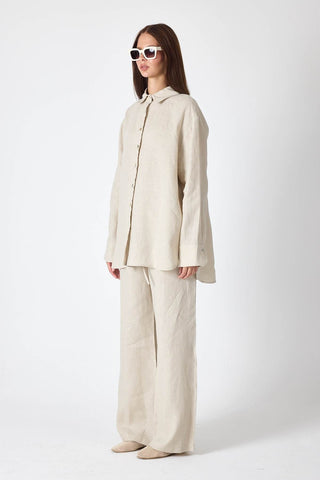 Pure Linen Relaxed Wide-Leg Trousers – Beige