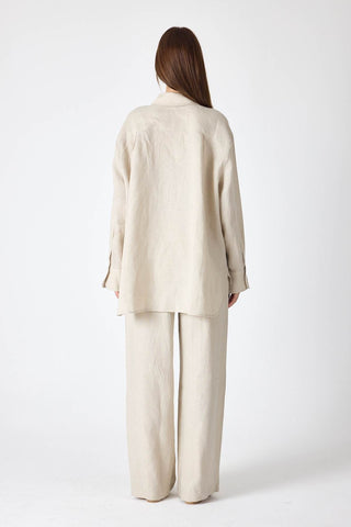 Pure Linen Relaxed Wide-Leg Trousers – Beige
