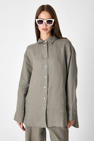 Pure Linen Oversized Shirt – Khaki
