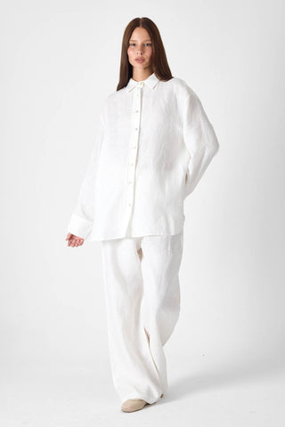 Pure Linen Oversized Shirt – White