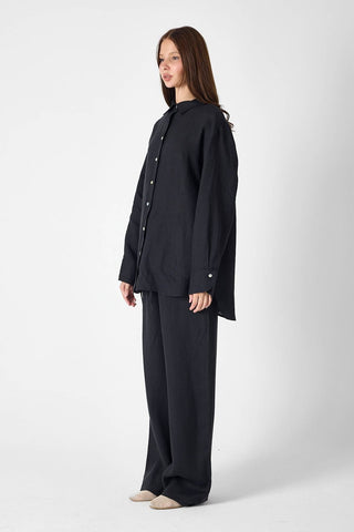 Pure Linen Oversized Shirt – Black
