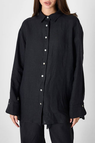 Pure Linen Oversized Shirt – Black