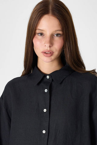 Pure Linen Oversized Shirt – Black