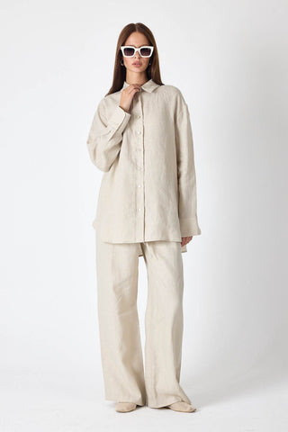 Pure Linen Oversized Shirt – Beige