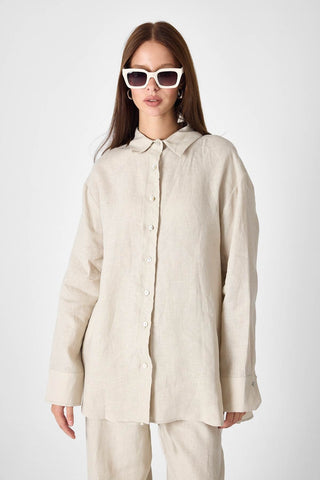 Pure Linen Oversized Shirt – Beige
