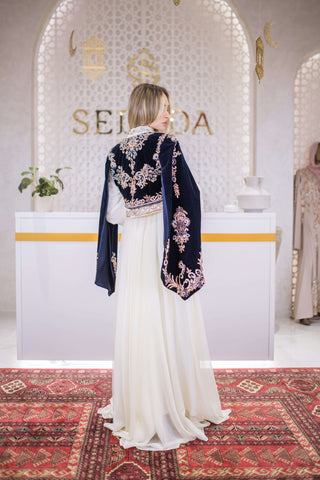 Velvet Noor Embellished Velvet Kaftan – Navy