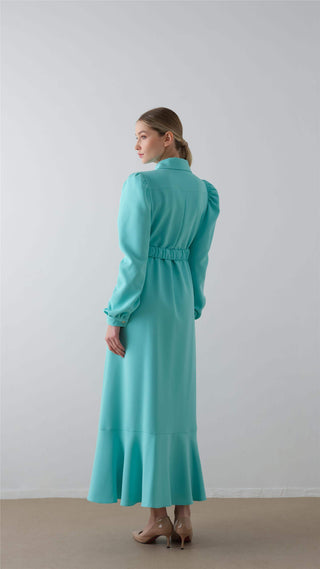 Belted Button-Down Crepe Dress – Blue