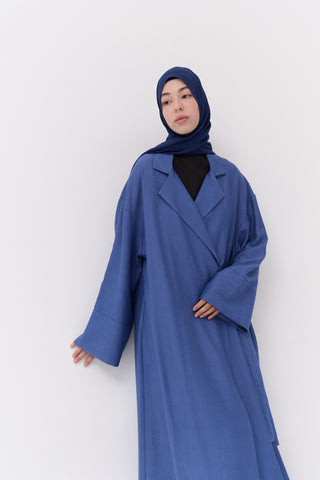 Blue Linen Kimono Abaya Dress