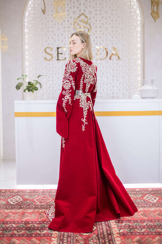 Whispered Elegance Velvet Kaftan – Red