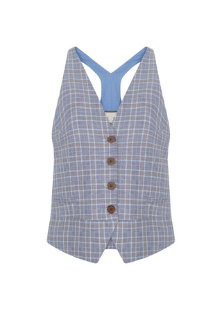 Lumila Checked Cotton Vest - Blue