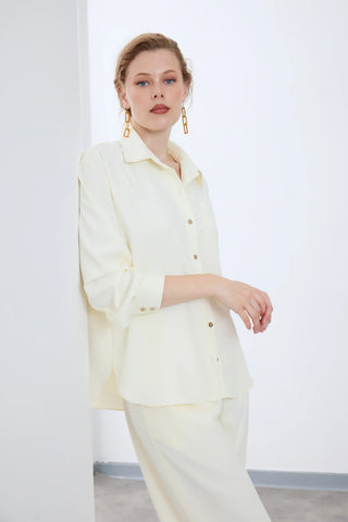 ViscaGold Satin-Effect Shirt - Ecru