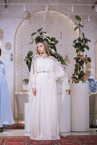 Royal Veil Embellished Abaya – White