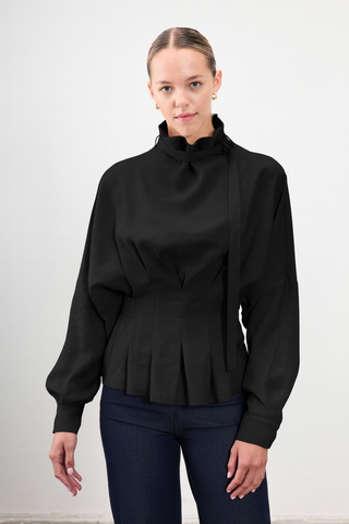 Sophia Pleated Waist Blouse – Black
