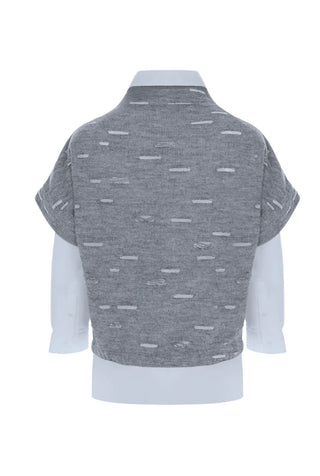 Galata Layered Knit & Shirt Co-Ord Top – Grey