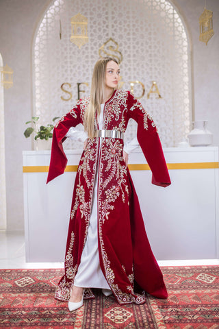 Whispered Elegance Velvet Kaftan – Red