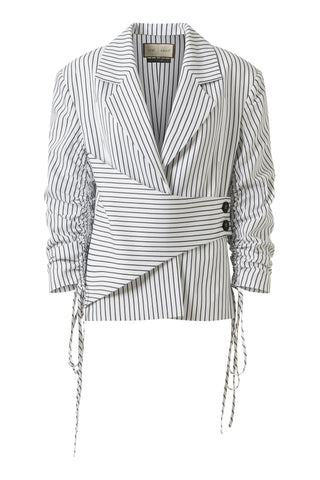 Moyestro Striped Belted Blazer – White