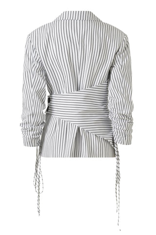 Moyestro Striped Belted Blazer – White
