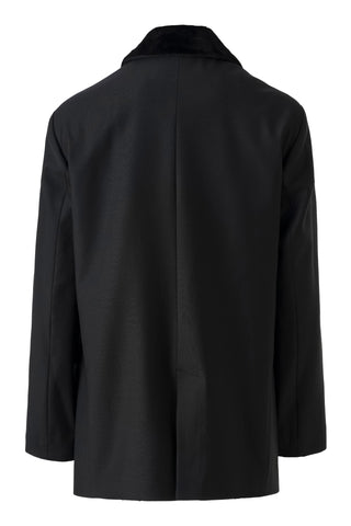 Ophelia Wool Blazer with Removable Faux Fur – Black