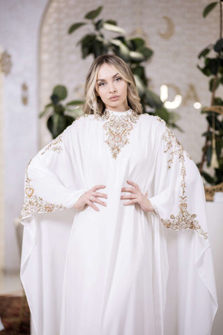 Crowned Silence Embellished Abaya – White