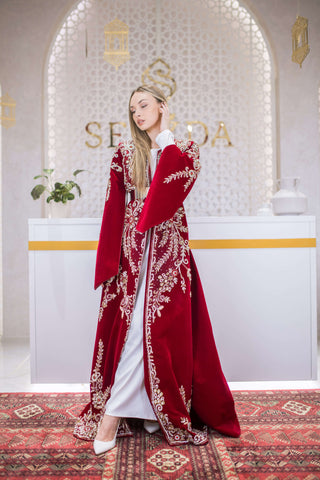 Whispered Elegance Velvet Kaftan – Red