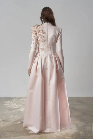 3D Floral Corset-Detail Evening Gown – Powder