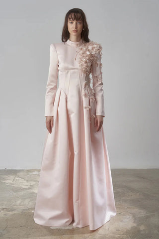 3D Floral Corset-Detail Evening Gown – Powder