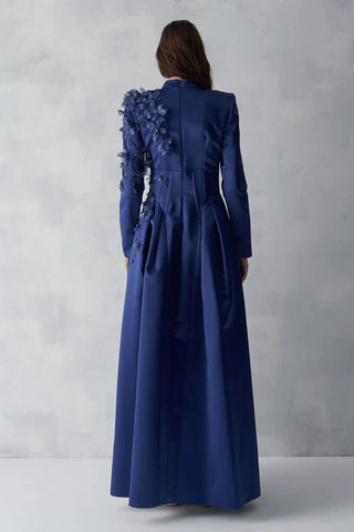 3D Floral Corset-Detail Evening Gown – Navy